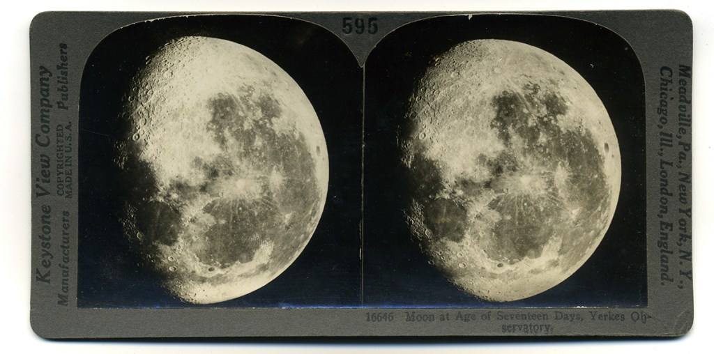 Keystone Stereoview of the moon at 17 days by William Creswell on Flickr. Public Domain. https://flic.kr/p/mR4N5u