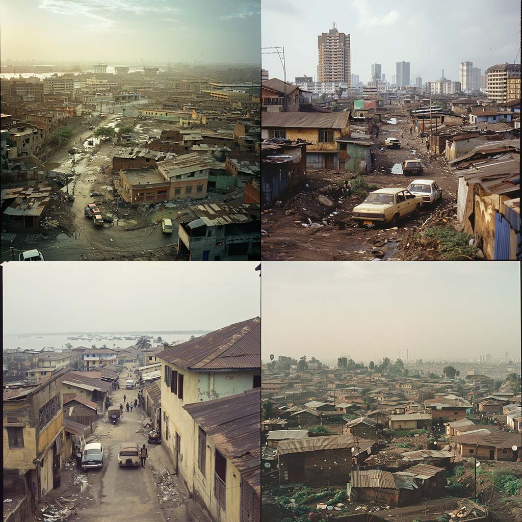 Images produced with Midjourney in June 2024 for "Photographs of an African City."